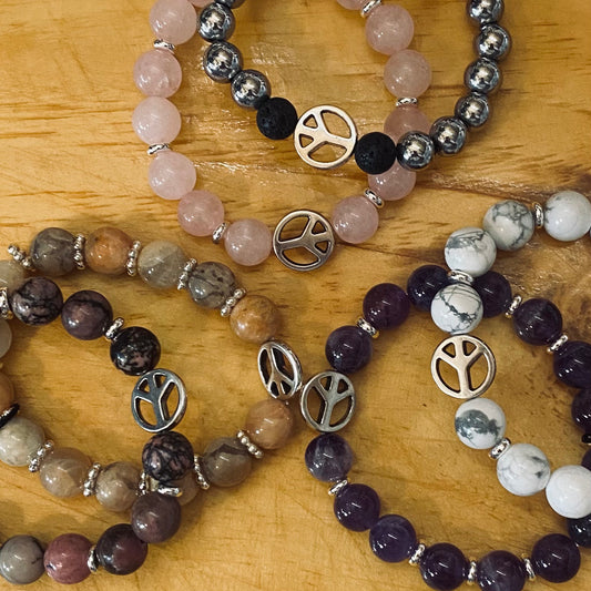 Hippie Bracelets - Semi Precious Stones with meaning - Sunstone, Amethyst, Rhodonite, Hematite, Rose Quartz, or Howlite - The Hippie Farmer