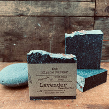 Load image into Gallery viewer, Goat Milk Soap - Lavender EO, Pink Sea Salt &amp; Activated Charcoal - The Hippie Farmer
