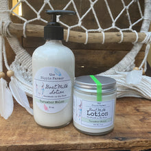 Load image into Gallery viewer, Goat Milk Lotion - Cucumber Melon - 8oz Glass Pump Bottle or 4oz Jar - The Hippie Farmer