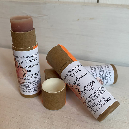 Hibiscus Lip Tinted Balm - 0.35oz Tube - Hibiscus Flower Tinted & Orange Essential Oil