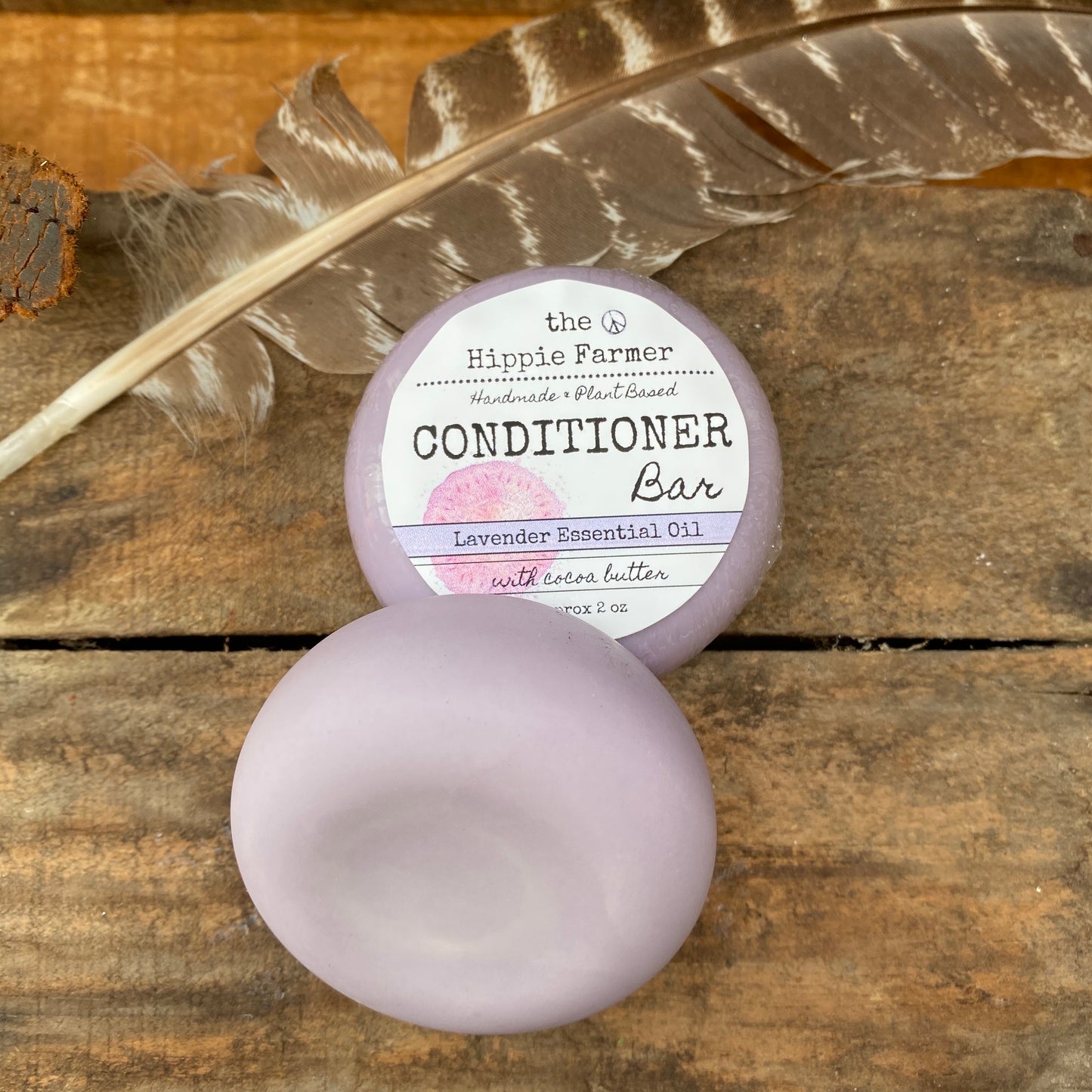 Natural Solid Conditioner Bar - with Cocoa Butter - Lavender Essential Oil 2oz - The Hippie Farmer