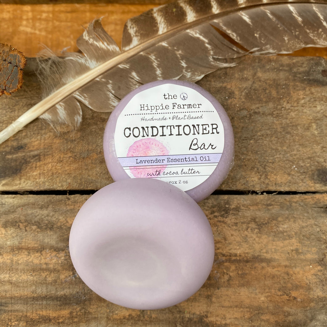Natural Solid Conditioner Bar - with Cocoa Butter - Lavender Essential Oil 2oz - The Hippie Farmer