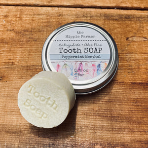 Tooth Soap - Peppermint Menthol with Baking Soda/Aloe Vera - 0.75 oz tin or 3x Refill - The Hippie Farmer