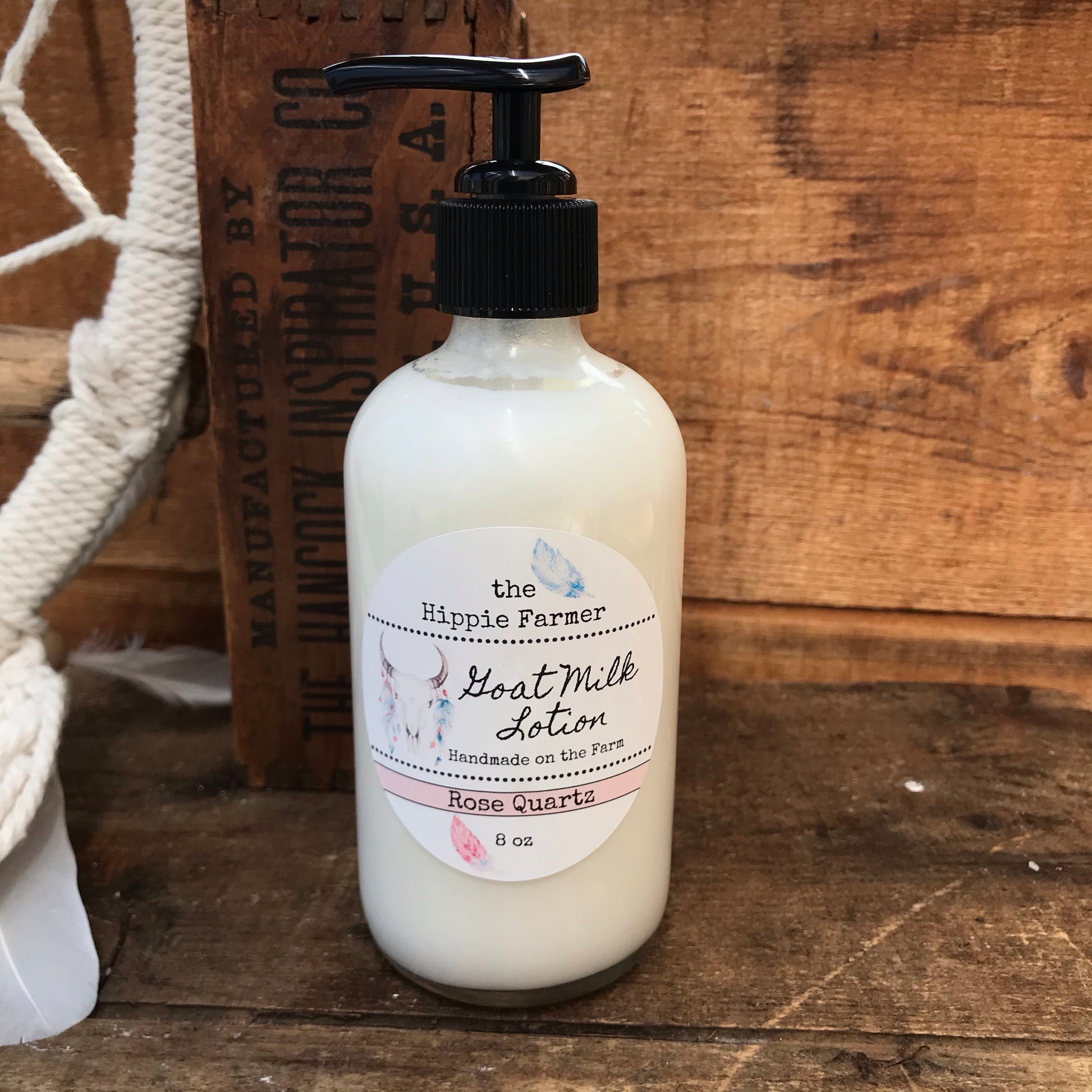 Goat Milk Lotion - Rose Quartz - 8oz Glass Pump Bottle or 4oz Jar - The Hippie Farmer