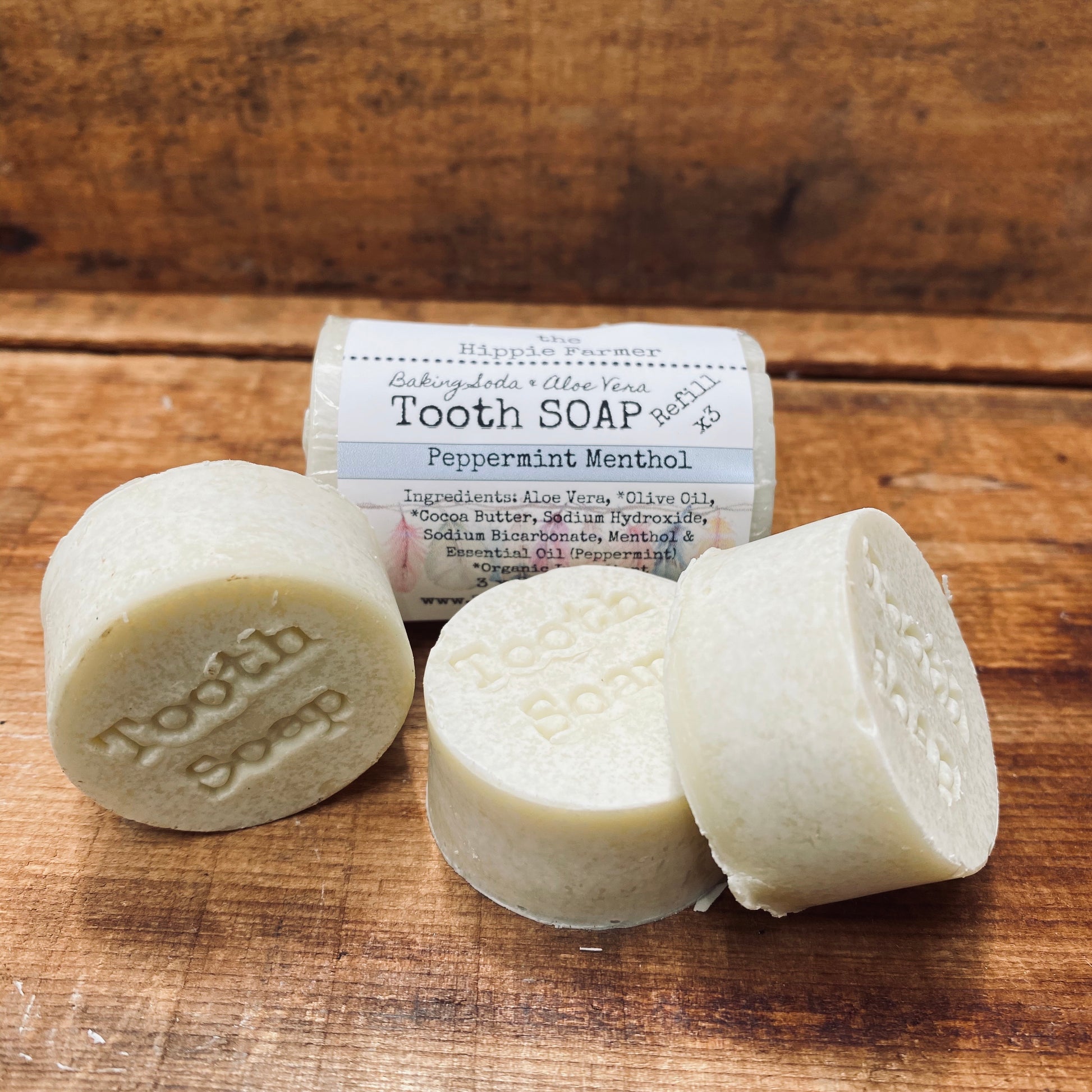 Tooth Soap - Peppermint Menthol with Baking Soda & Aloe Vera - 0.75 oz tin or 3x Refill - The Hippie Farmer