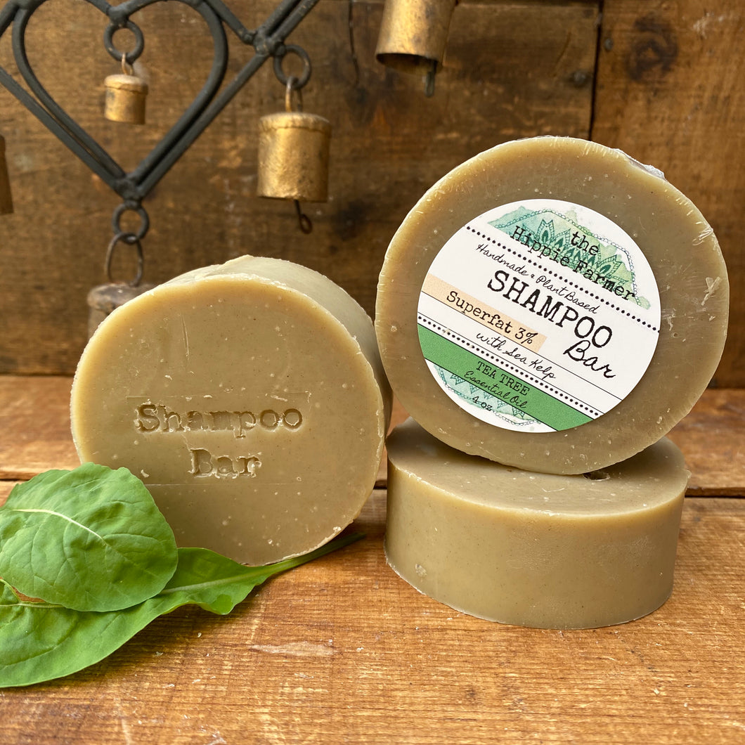 Tea Tree Shampoo Soap Bar 3% or 10% Superfat with Organic Sea Kelp - The Hippie Farmer