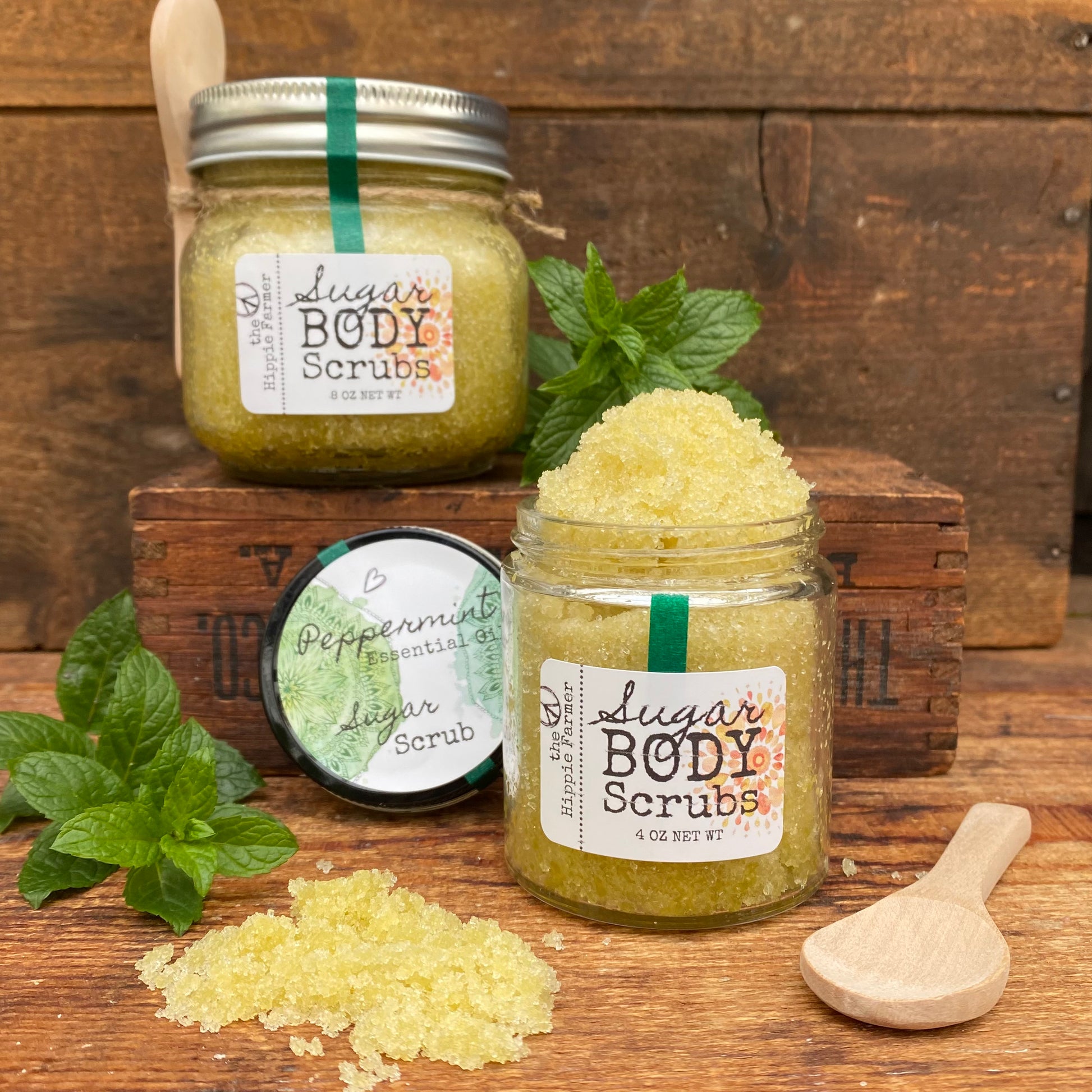 Sugar Body Scrub - Peppermint Essential Oil - 8oz or 4oz - The Hippie Farmer