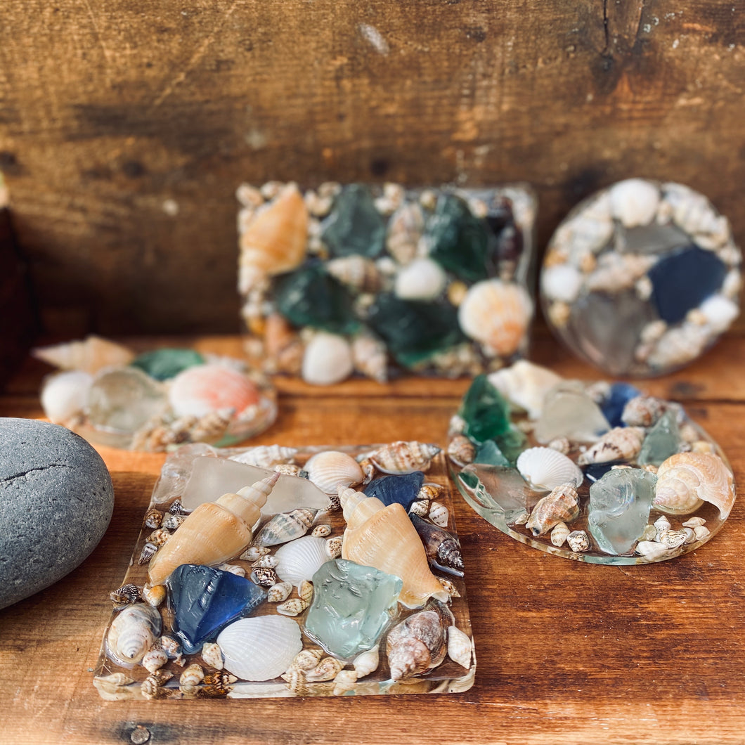 Shells & Sea Glass Soap Dish - Rectangle, Square or Circle - The Hippie Farmer