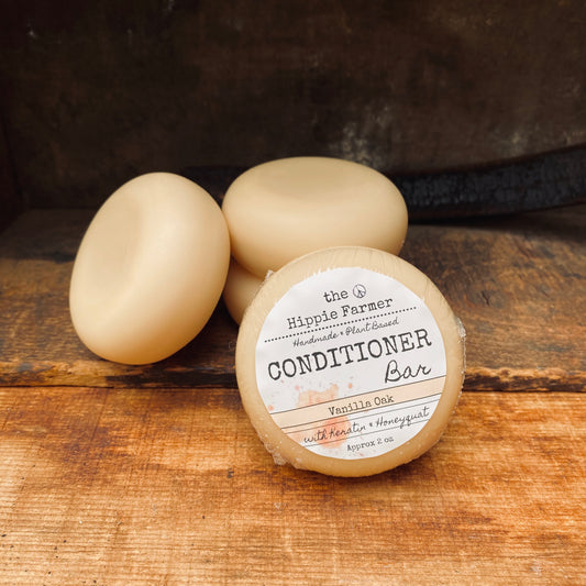 Solid Conditioner Bar with Keratin & Honeyquat- Vanilla Oak 2oz - The Hippie Farmer