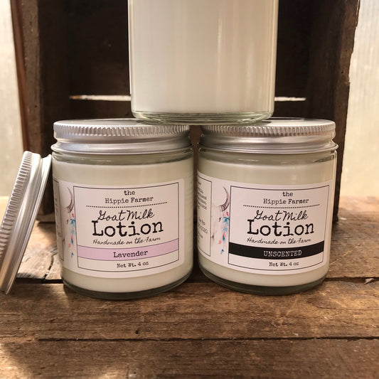 Goat Milk Lotion - 4oz Jar - Unscented or Lavender - The Hippie Farmer