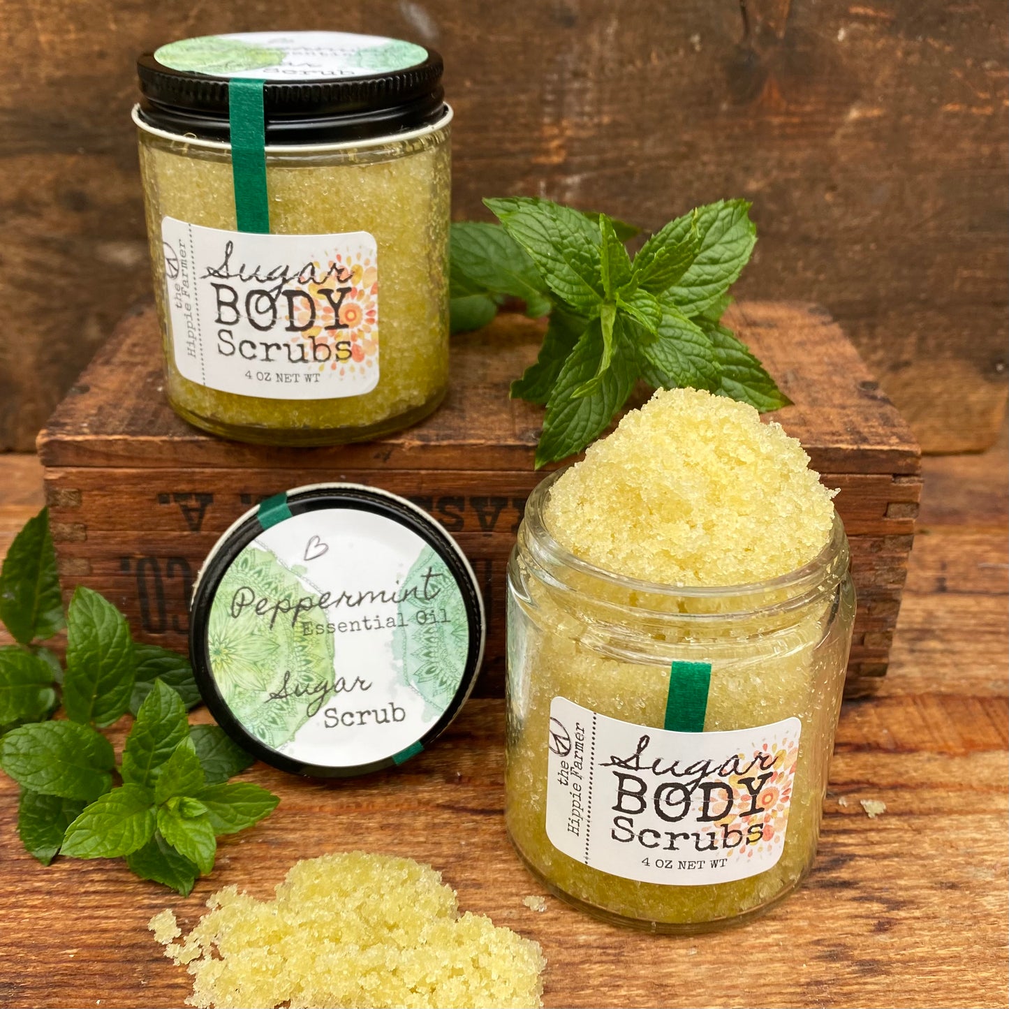 Sugar Body Scrub - Peppermint Essential Oil - 8oz or 4oz - The Hippie Farmer