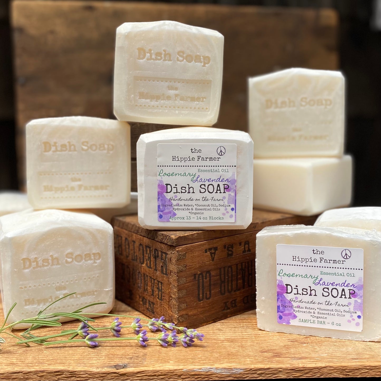 Rosemary Lavender Dish Bar Soap - Sample or Full Block - The Hippie Farmer