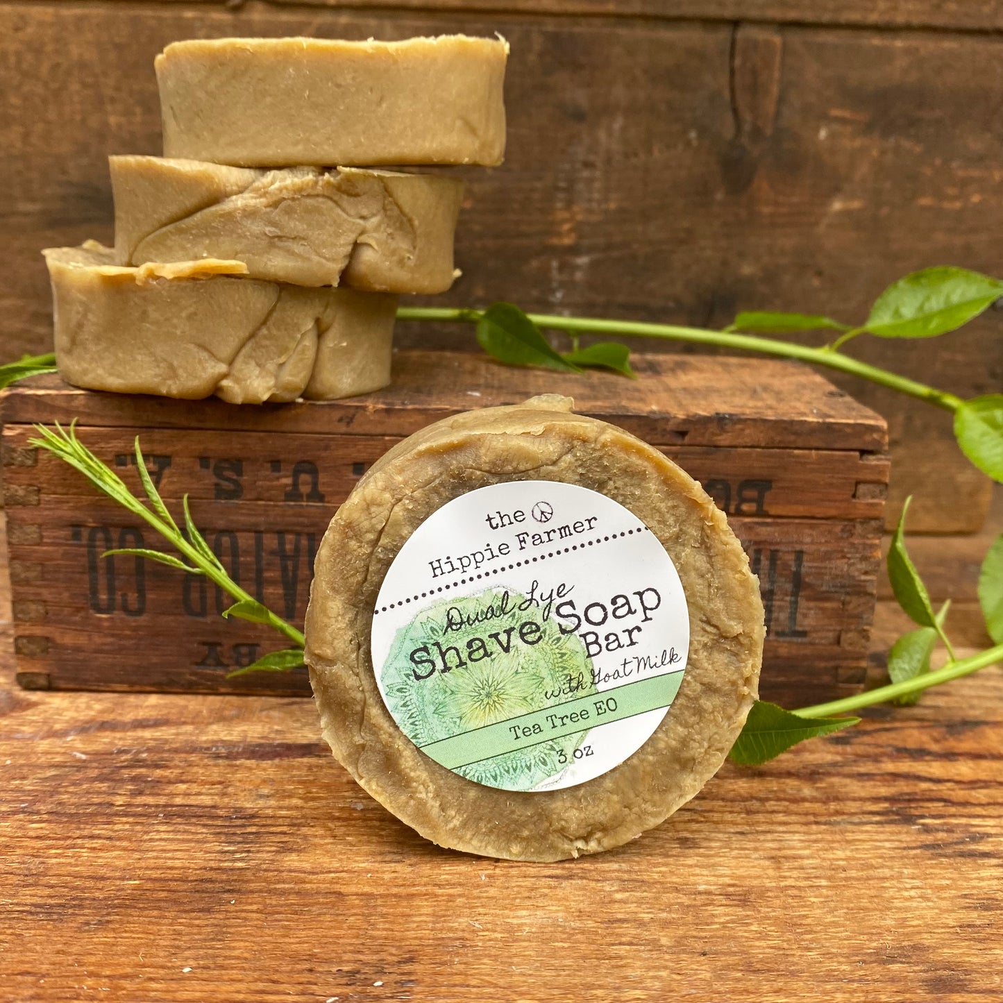 Old Fashioned Dual Lye Shave Soap - Tea Tree Essential Oil - 3oz - The Hippie Farmer