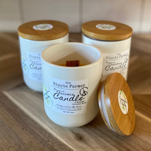 Cucumber Melon - Organic Beeswax Candles with Wooden Crackle Wick - 8oz - The Hippie Farmer