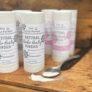 Natural Boho Baby Powder - Unscented or Organic Lavender EO - 4oz - The Hippie Farmer