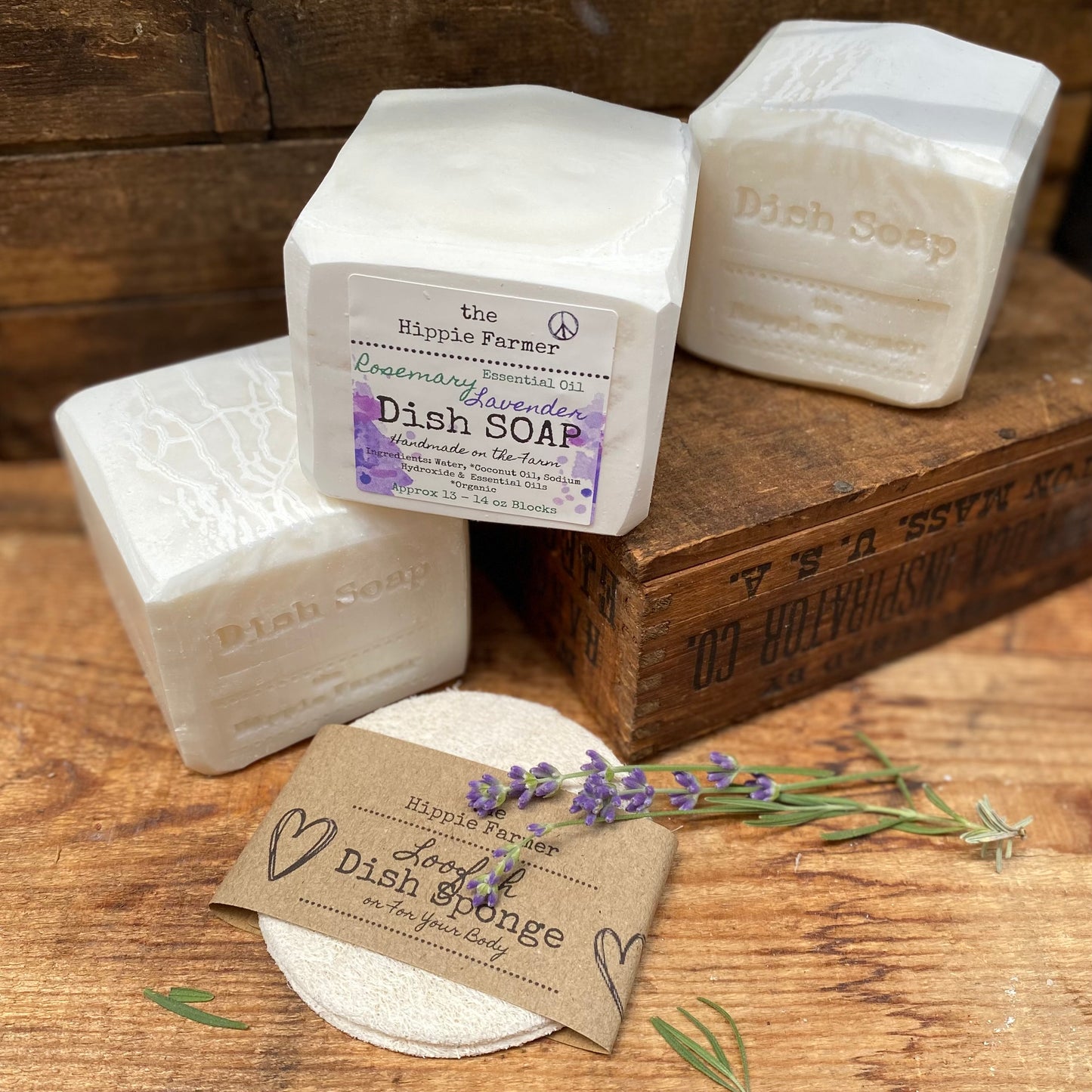 Rosemary Lavender Dish Bar Soap - Sample or Full Block - The Hippie Farmer